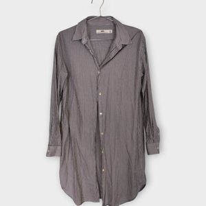 HOPE Womens Unravel Dress Sz 8 Navy Stripes Button Front Collar Academia Casual‎